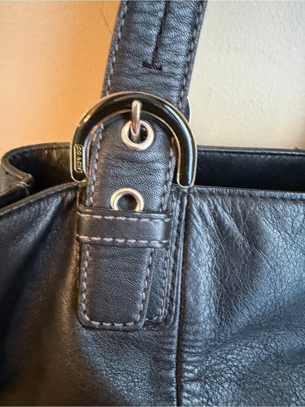 Coach F17216 Soho North South Black Leather Tote Shoulder Bag Blue Liner No Tag
